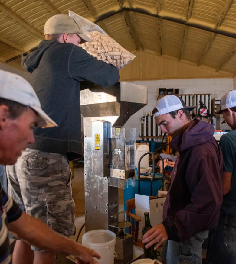 Bottling 2017 Vintage - filling the corker with the corks,