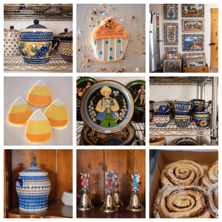 The Market at Oswald Vineyard - Collage of pottery, murals, pewter and goodies.